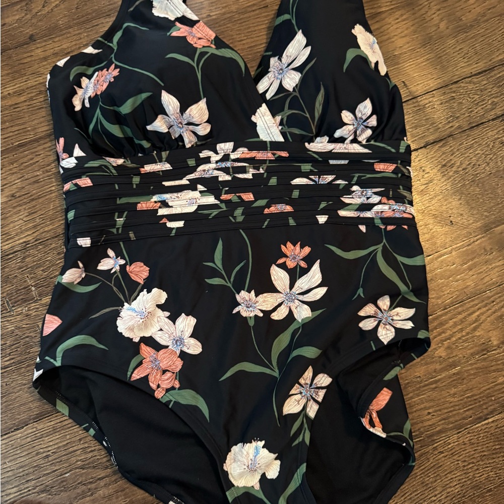 Shade & Shore Black Floral One-Piece Swimsuit